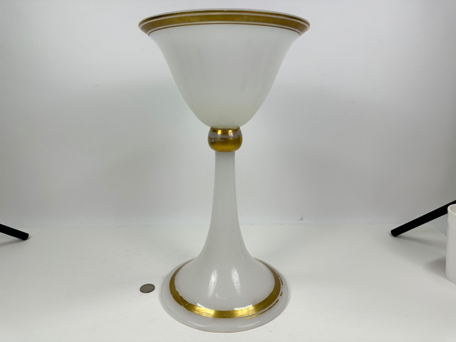Antique Opaline Glass: Very Tall White & Gold Chalice 16'H Chips In Base Appraised $275 [Photo 2]