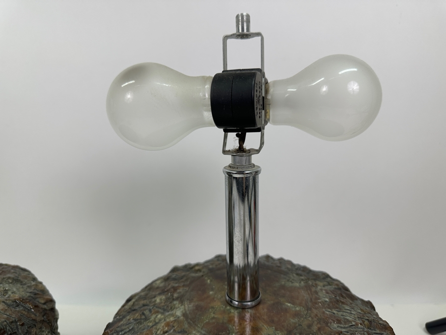 Pair Of Vintage Mid-Century Modern Chrome And Faux Stone Resin Table Lamps (Missing Harp Hardware) Maker Unknown 14.5'H [Photo 8]