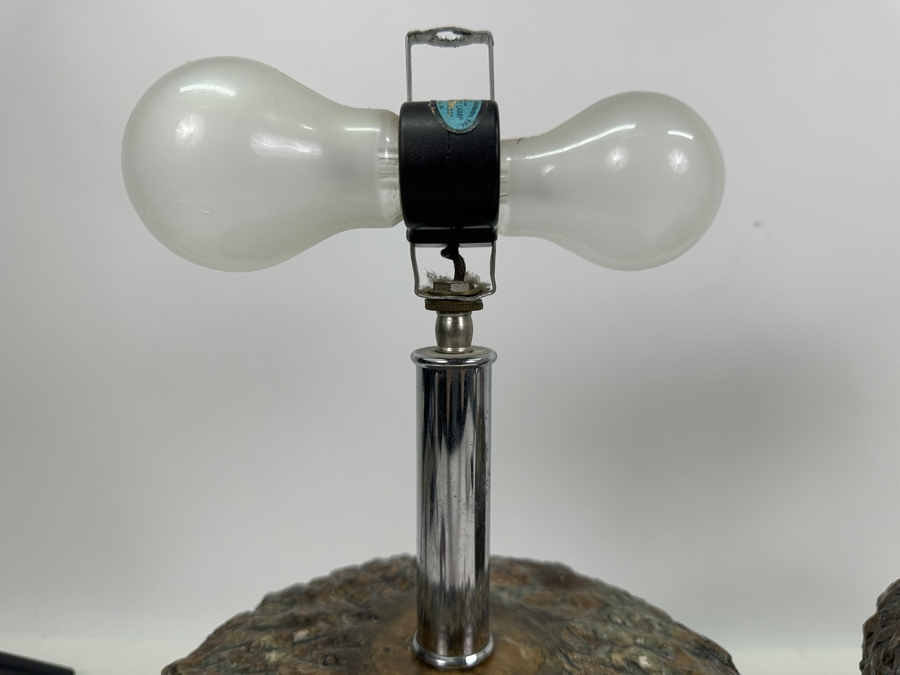 Pair Of Vintage Mid-Century Modern Chrome And Faux Stone Resin Table Lamps (Missing Harp Hardware) Maker Unknown 14.5'H [Photo 7]