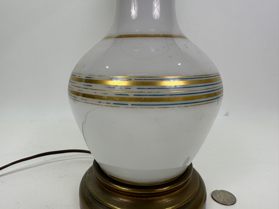 Vintage Opaline White Glass With Gold Decor Table Lamp 26'H [Photo 3]