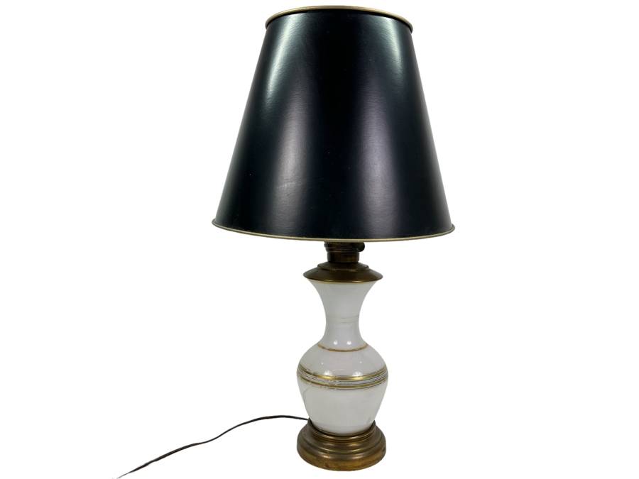 Vintage Opaline White Glass With Gold Decor Table Lamp 26'H [Photo 2]