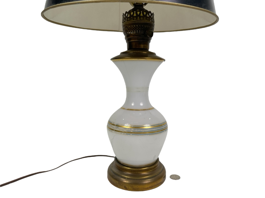 Vintage Opaline White Glass With Gold Decor Table Lamp 26'H [Photo 1]