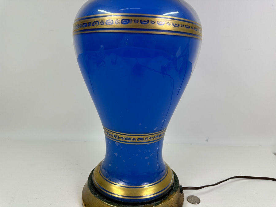 Vintage Frederick Cooper Blue Glass With Gold Decor Table Lamp 35'H [Photo 5]