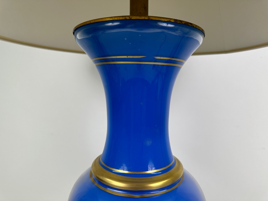 Vintage Frederick Cooper Blue Glass With Gold Decor Table Lamp 35'H [Photo 4]