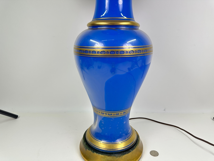 Vintage Frederick Cooper Blue Glass With Gold Decor Table Lamp 35'H [Photo 3]