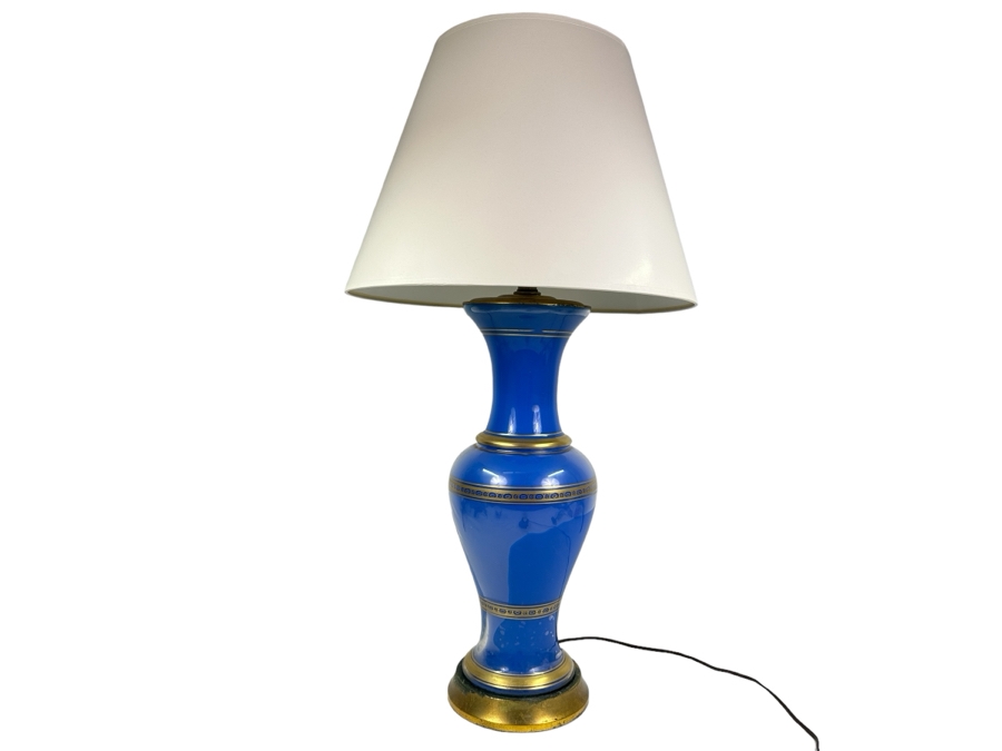 Vintage Frederick Cooper Blue Glass With Gold Decor Table Lamp 35'H [Photo 2]