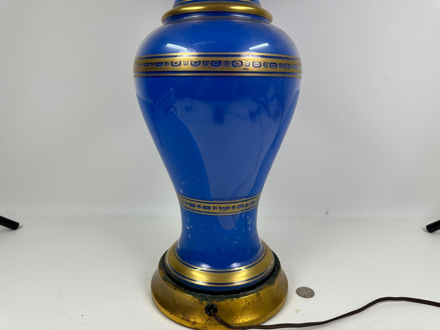 Vintage Frederick Cooper Blue Glass With Gold Decor Table Lamp 35'H [Photo 6]