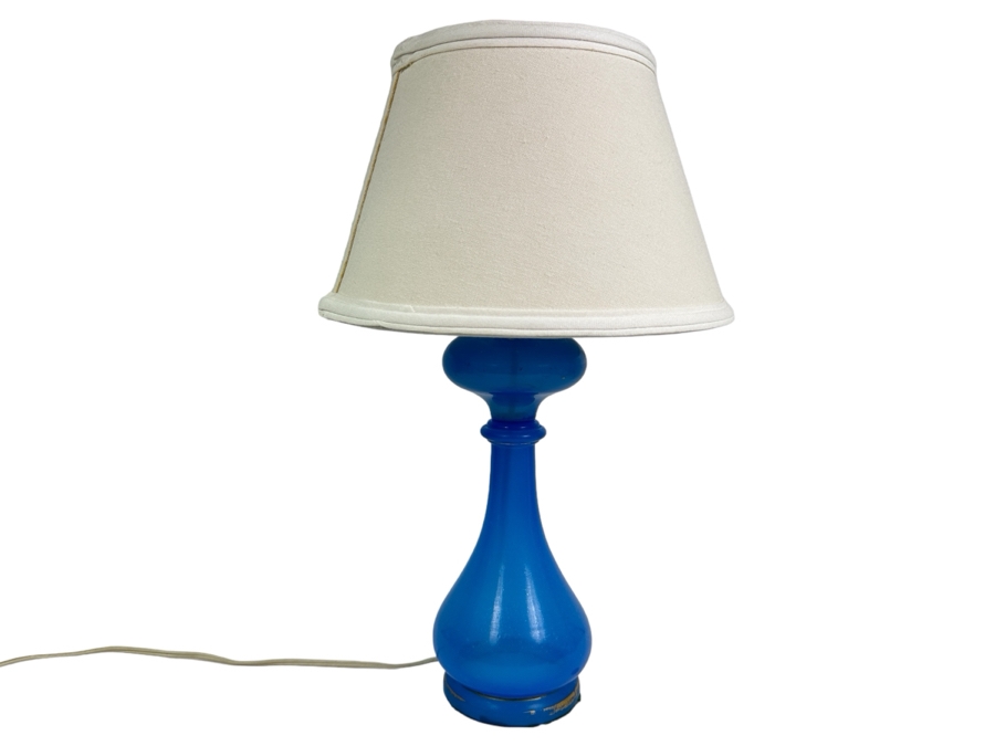 Vintage Opaline Glass Blue Table Lamp 20'H [Photo 2]