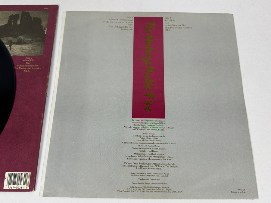 U2 - The Unforgettable Fire Island Records 7 90231-1 Vinyl Record [Photo 9]