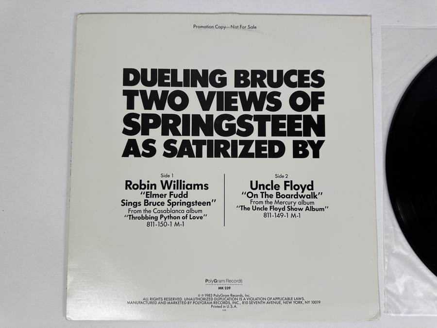 Dueling Bruces Two Views Of Springsteen As Satirized By Robin Williams 'Elmer Fudd Sings Bruce Springsteen' & Uncle Floyd 'On The Boardwalk' MK 239 Casablanca Vinyl Record 1983 Promo Copy [Photo 2]