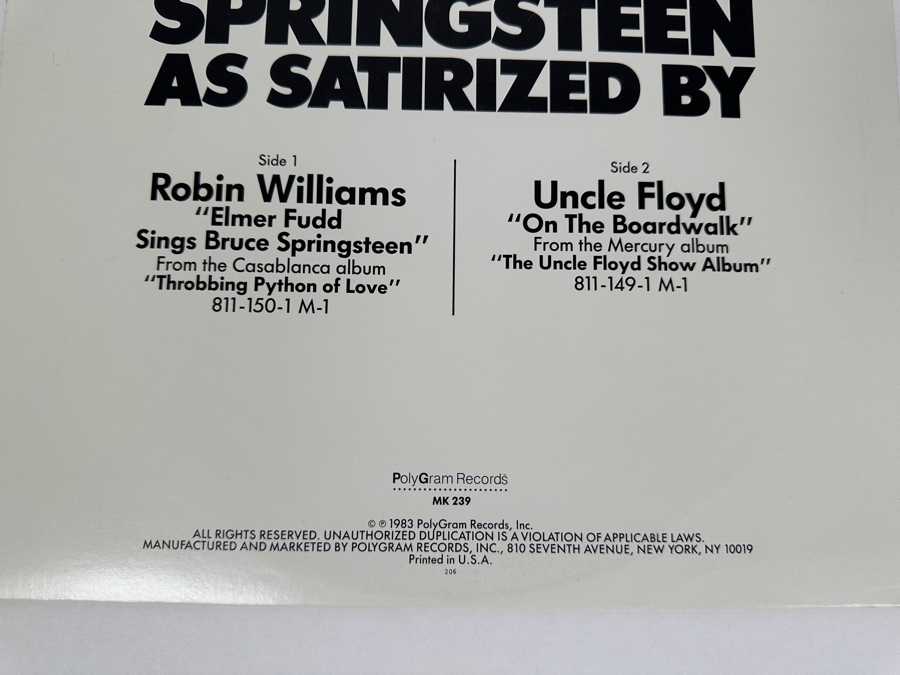 Dueling Bruces Two Views Of Springsteen As Satirized By Robin Williams 'Elmer Fudd Sings Bruce Springsteen' & Uncle Floyd 'On The Boardwalk' MK 239 Casablanca Vinyl Record 1983 Promo Copy [Photo 3]
