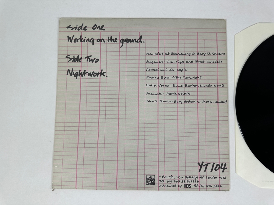 Shriekback Working On The Ground / Nightwork YT104 Emi Music Vinyl Record [Photo 3]