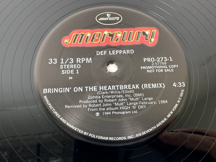 Def Leppard Bringin' On The Heartbreak / Me & My Wine Mercury Vinyl Record PRO-273-1 1984 Promo Copy [Photo 6]