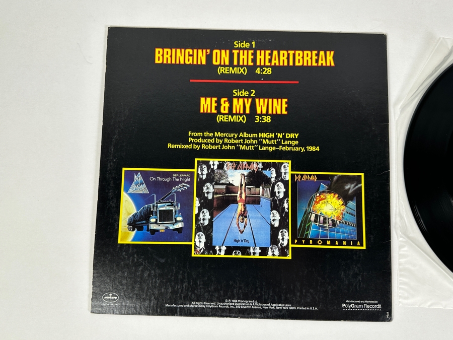 Def Leppard Bringin' On The Heartbreak / Me & My Wine Mercury Vinyl Record PRO-273-1 1984 Promo Copy [Photo 4]