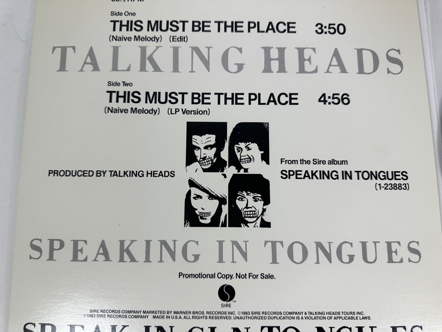 Talking Heads - This Must Be The Place (Naive Melody) PRO-A-2101 SIRE Records 12' Vinyl Record 1983 Promo Copy [Photo 3]