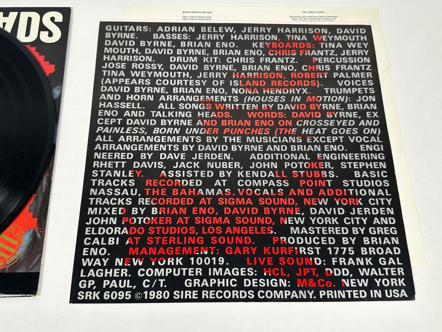 Talking Heads - Remain In Light SRK 6095 SIRE Records Vinyl Record 1980 Promo Copy [Photo 9]