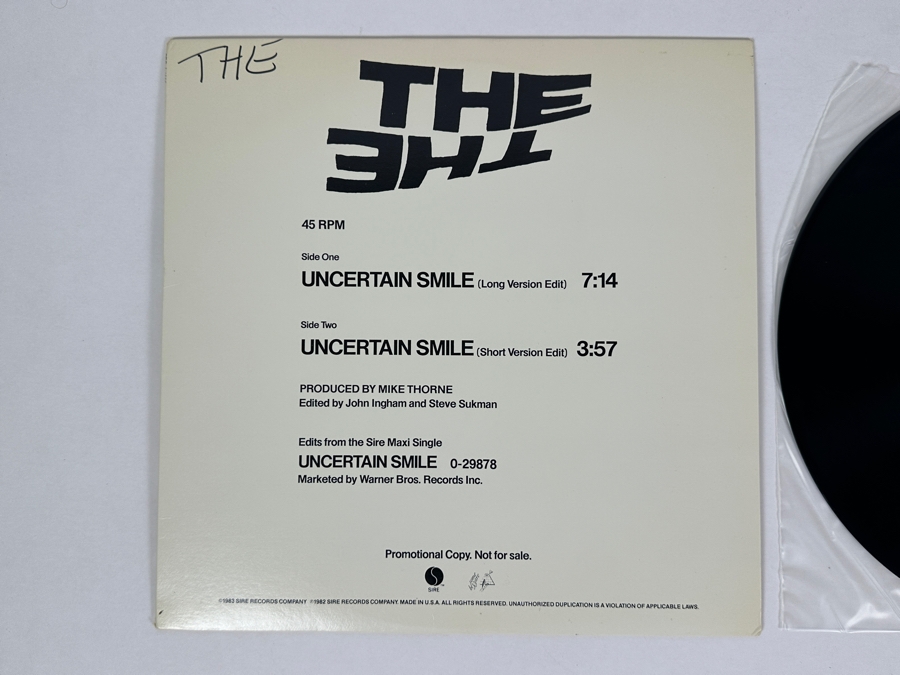 The The - Uncertain Smile PRO-A-1095 Sire Records 12' Vinyl Record 1982 Promo Copy [Photo 2]