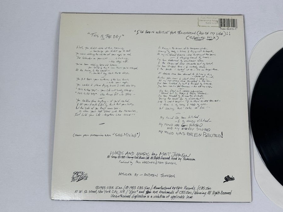 The The - This Is The Day 49-04315 Epic Records 12' Single Vinyl Record 1982 Promo Copy [Photo 3]