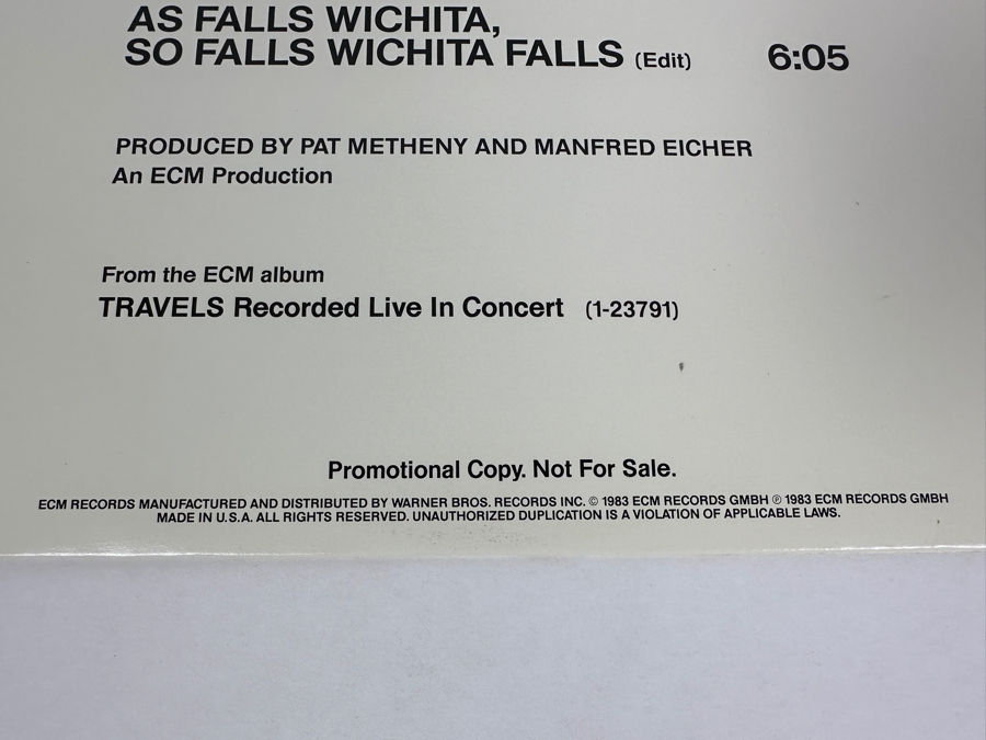 Pat Metheny Group - Travels Pro-A-2059 ECM Records Vinyl Record Promo Copy [Photo 3]