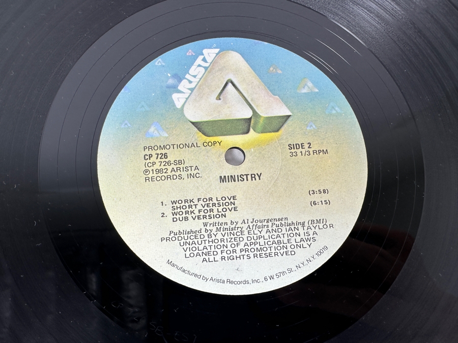 Ministry - Work For Love CP 726 Arista Records 12' Vinyl Record 1982 Promo Copy [Photo 8]