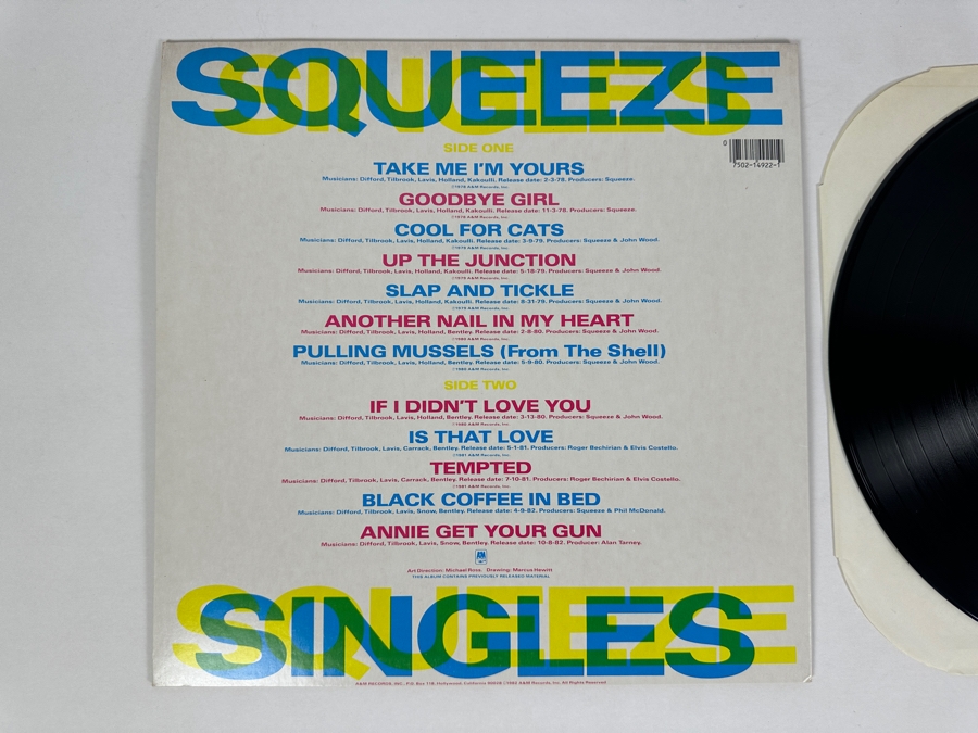 Squeeze - Singles-45's And Under SP-4922 A&M Records Vinyl Record 1982 [Photo 3]