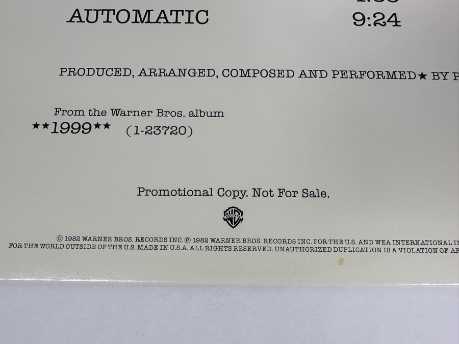 Prince - 1999 PRO-A-2043 Warner Bros Records Vinyl Record 1982 Promo Copy [Photo 3]