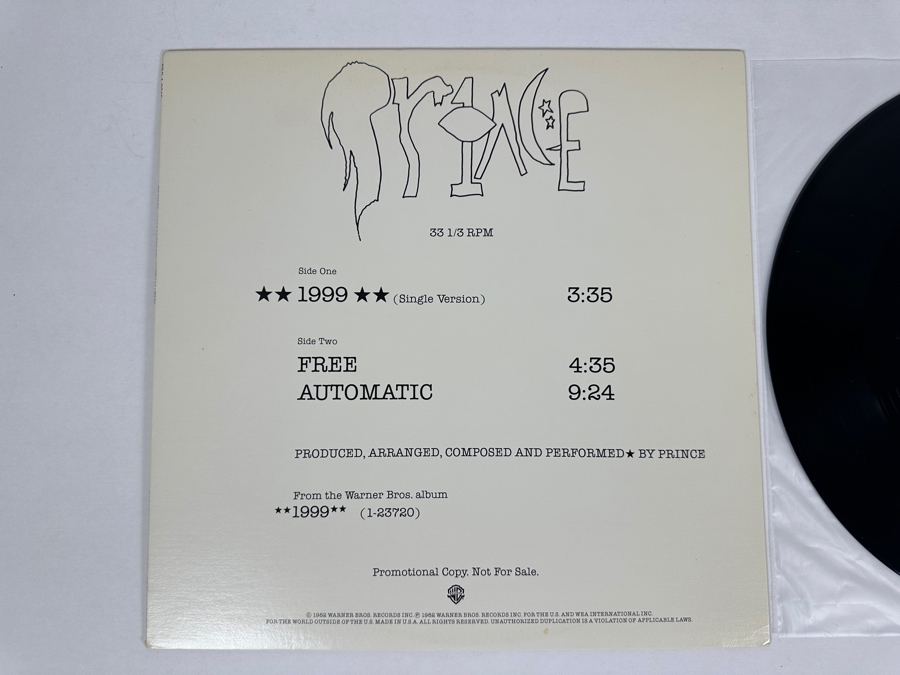 Prince - 1999 PRO-A-2043 Warner Bros Records Vinyl Record 1982 Promo Copy [Photo 2]