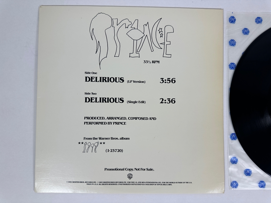 Prince - Delirious PRO-A-2080 Warner Bros Records 12' Single Vinyl Record 1982 Promo Copy [Photo 2]