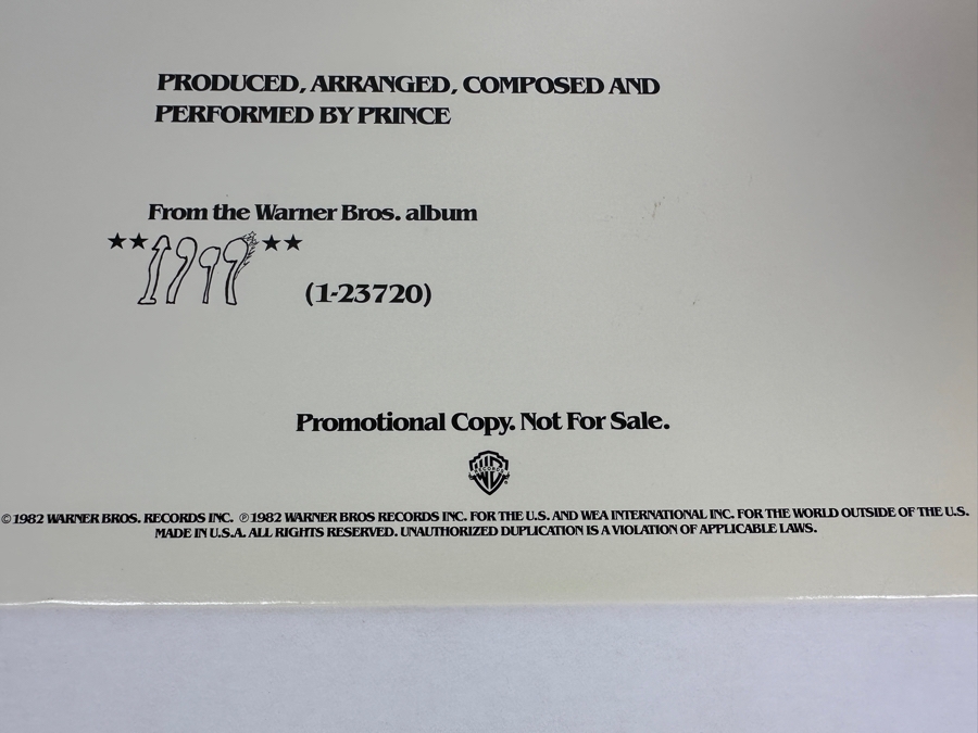 Prince - Delirious PRO-A-2080 Warner Bros Records 12' Single Vinyl Record 1982 Promo Copy [Photo 3]