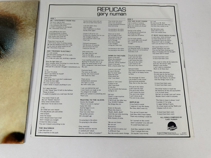 Gary Numan & Tubeway Army - Replicas SD 38-117 ATCO Records Vinyl Record 1979 Promo Copy [Photo 3]