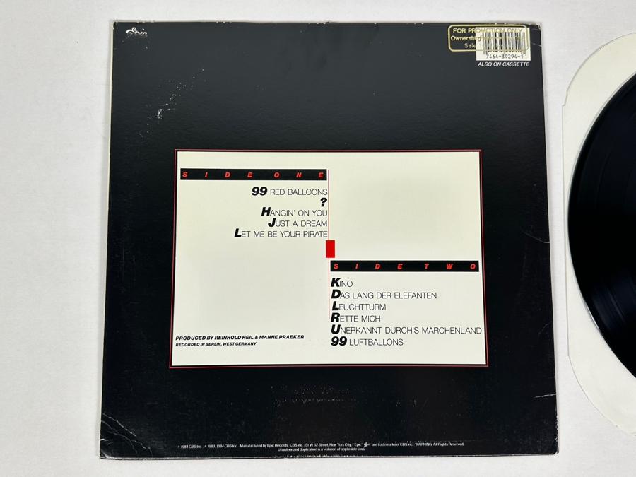 Nena - 99 Luftballons BFE 39294 Epic Records Vinyl Record 1984 Promo Copy [Photo 3]