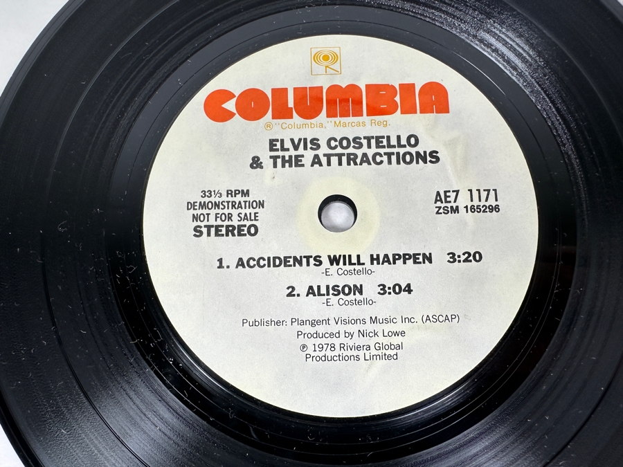 Elvis Costello - Accidents Will Happen / Alison AE7 1171 Columbia 45 RPM Vinyl Record 1978 Promo Copy [Photo 3]