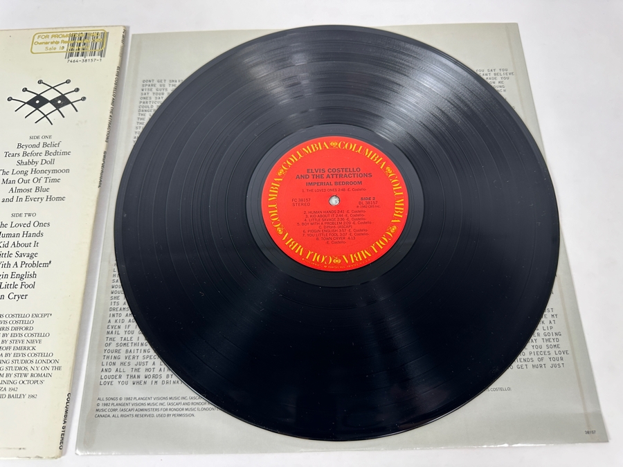 Elvis Costello And The Attractions - Imperial Bedroom AL 38157 Columbia Vinyl Record 1982 Promo Copy [Photo 7]
