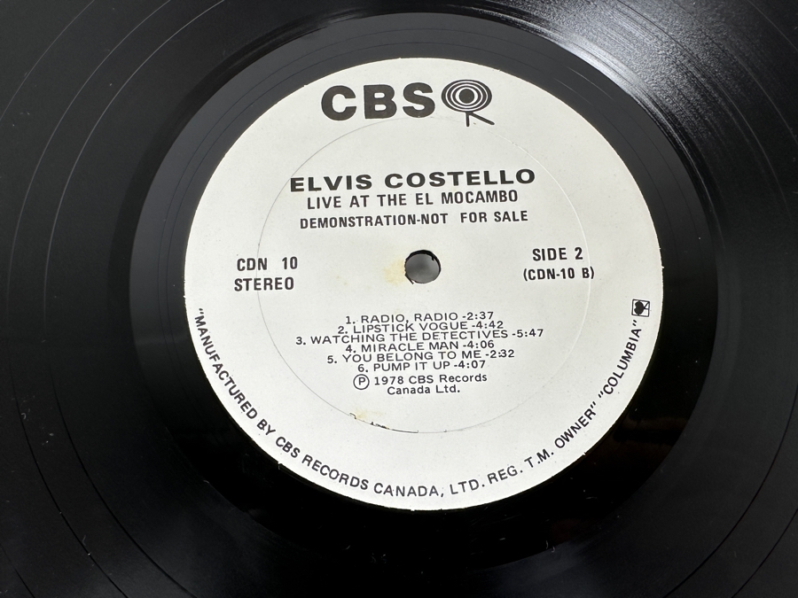 Elvis Costello - Live At The El Mocambo CDN 10 CBS Records Vinyl Record 1978 Canada Demo Copy [Photo 7]