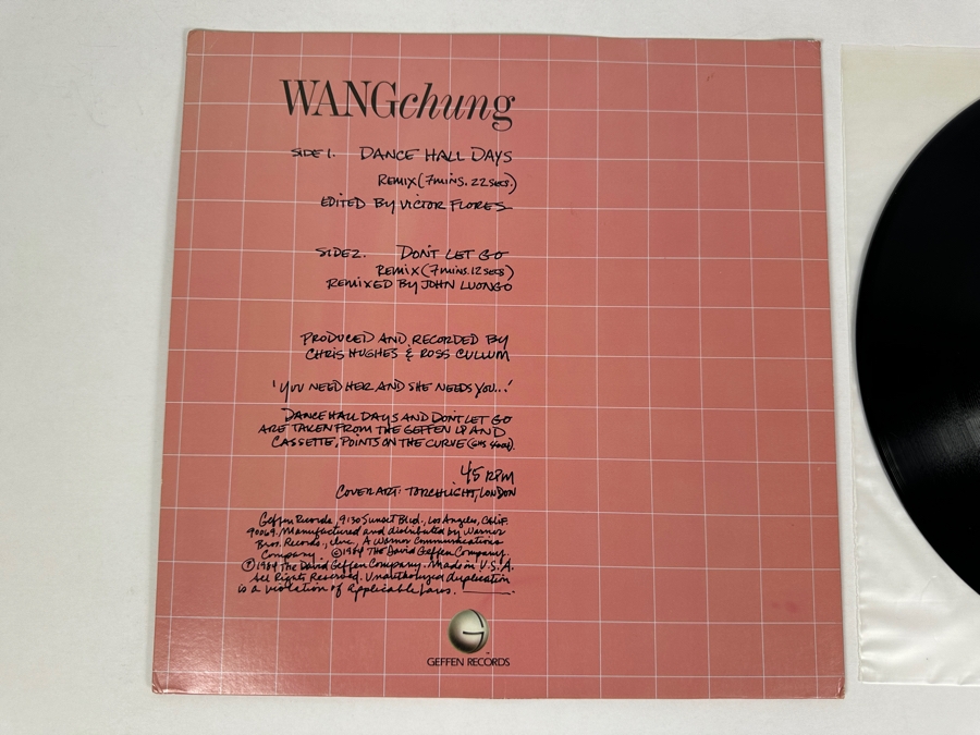 Wang Chung - Dance Hall Days (Remix) 0-20194 Geffen Records 12' Vinyl Record 1984 Promo Copy [Photo 4]