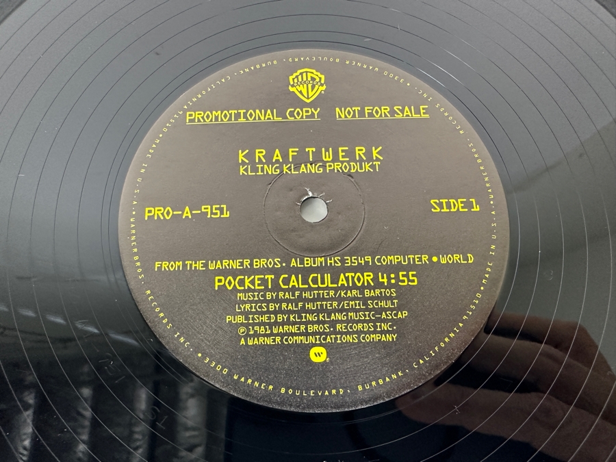Kraftwerk - Kling Klang Produkt PRO-A-951 Warner Bros Records 12' Vinyl Record 1981 Promo Copy [Photo 6]