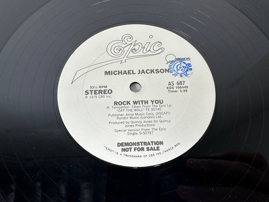 Michael Jackson - Rock With You AS 687 Epic Records 12' Vinyl Record 1979 Promo Copy [Photo 4]