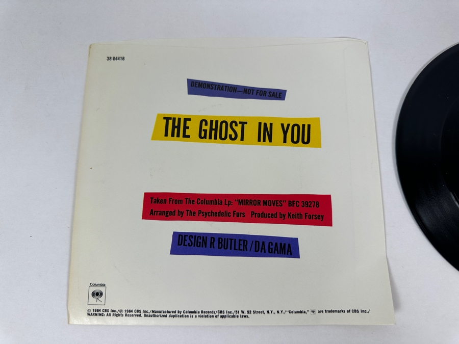 The Psychedelic Furs - The Ghost In You 38-04416 Columbia Records 45 RPM Vinyl Record 1984 Promo Copy [Photo 3]