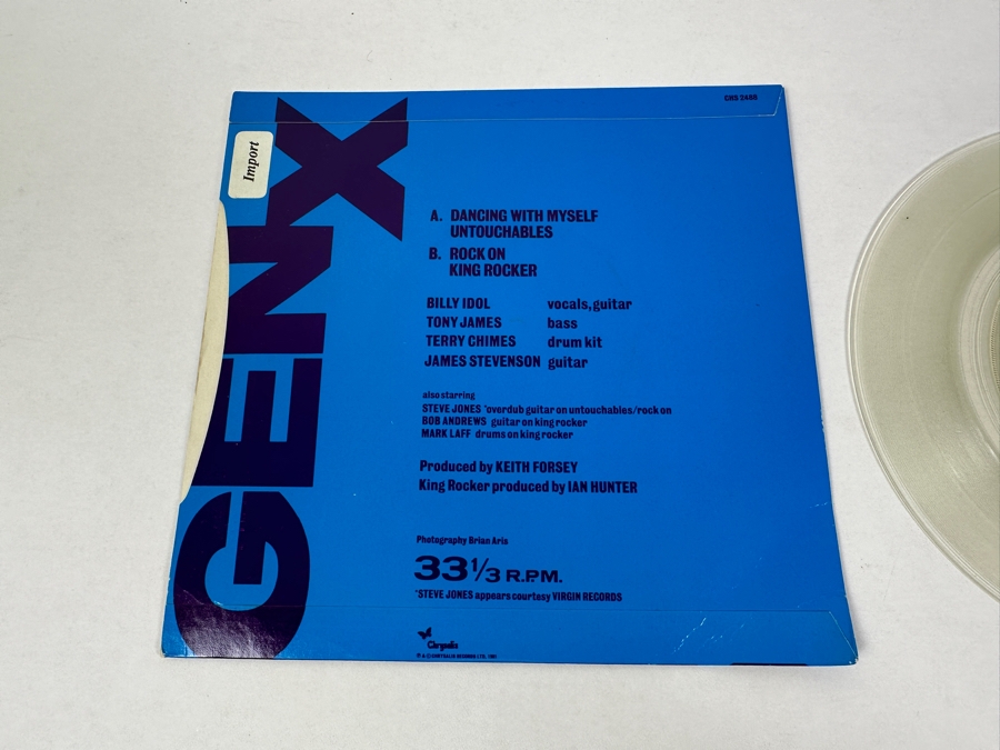 Gen X (Billy Idol) - 4 Rock On CHS 2488 Chrysalis Records 7' 33 RPM Vinyl Record 1981 Clear UK Import [Photo 3]