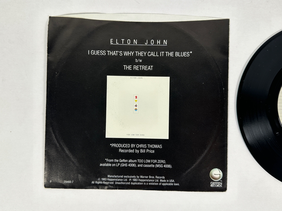 Elton John - I Guess That's Why They Call It The Blues 7-29460 Geffen Records 45 RPM Vinyl Record Promo Copy [Photo 3]