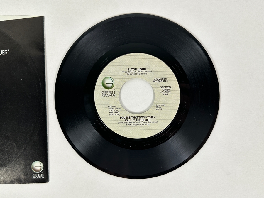 Elton John - I Guess That's Why They Call It The Blues 7-29460 Geffen Records 45 RPM Vinyl Record Promo Copy [Photo 4]