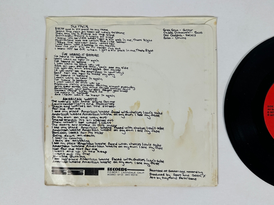 Black Flag - Six Pack SST-005 SST Records 45 RPM Vinyl Record 1981 [Photo 3]