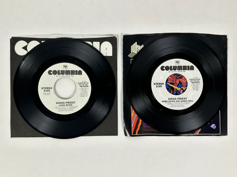Judas Priest - Love Bites 38-04436 / Some Heads Are Gonna Roll 38-04371 Columbia Records 45 RPM Vinyl Records Promo Copies [Photo 1]
