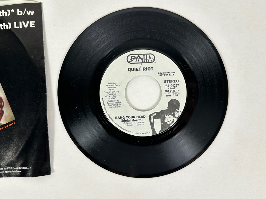 Quiet Riot - Bang Your Head (Mental Health) ZS4 04267 Pasha Records 45 RPM Vinyl Record 1983 Promo Copy [Photo 4]
