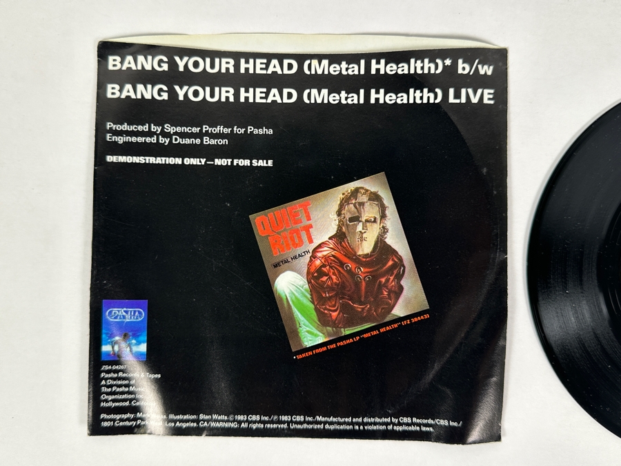 Quiet Riot - Bang Your Head (Mental Health) ZS4 04267 Pasha Records 45 RPM Vinyl Record 1983 Promo Copy [Photo 3]