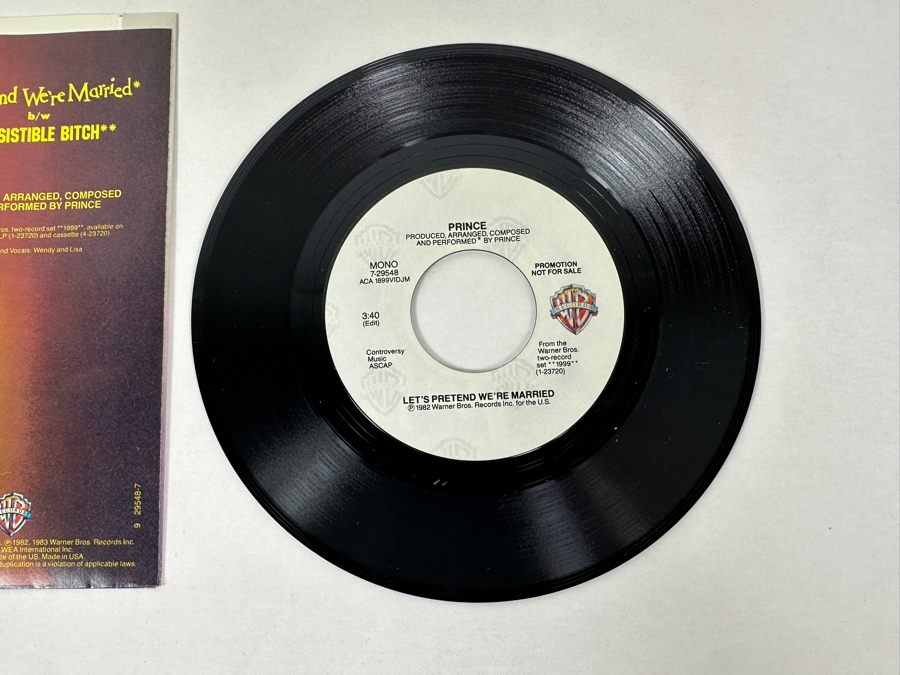 Prince - Let's Pretend We're Married 7-29548 Warner Bros Records 45 RPM Vinyl Record Promo Copy [Photo 6]
