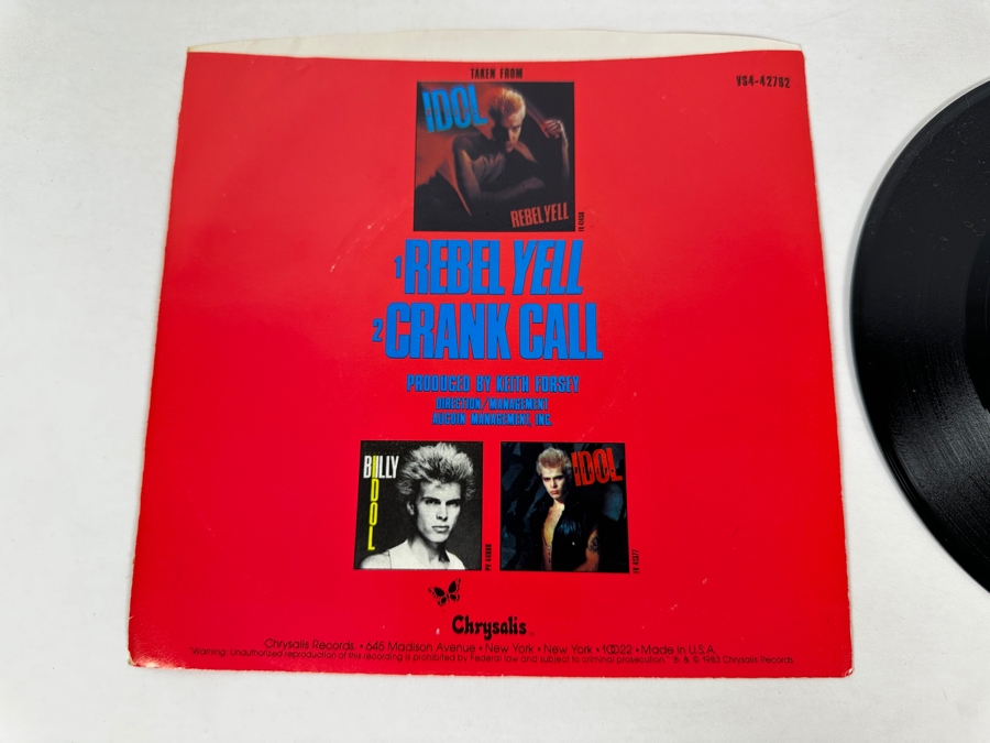 Billy Idol - Rebel Yell VS4 42762 Chrysalis Records 45 RPM Vinyl Record 1983 Promo Copy [Photo 3]