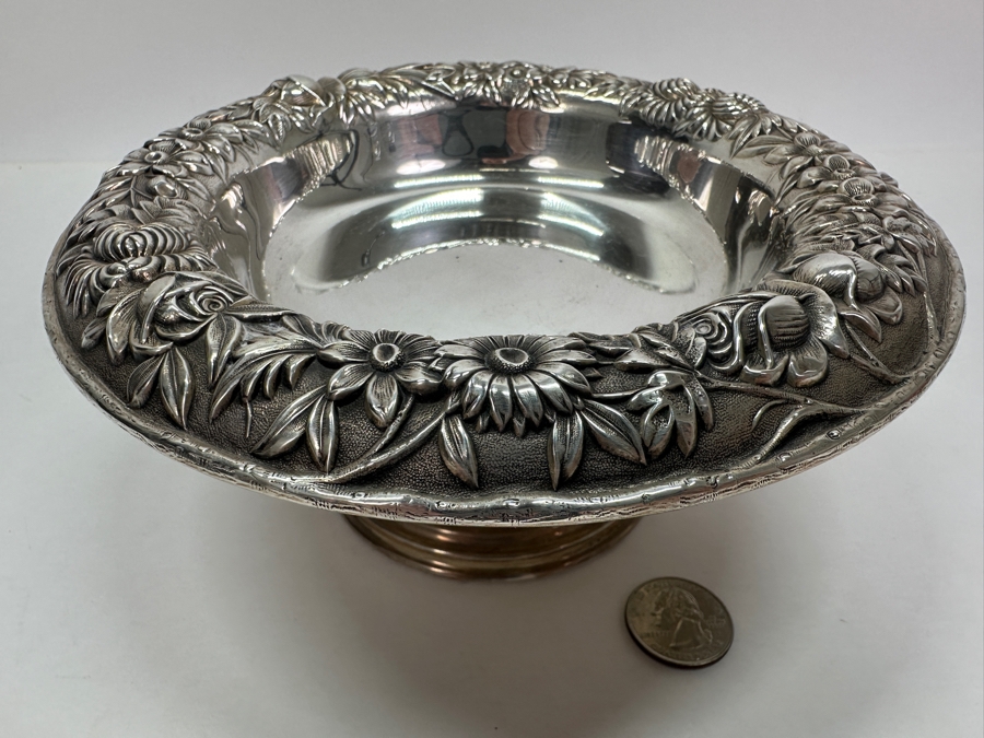 Just Added - Vintage S. Kirk & Son Inc Sterling Silver Repousse Compote Footed Dish 7.25W X 3.25H 278.8g [Photo 3]