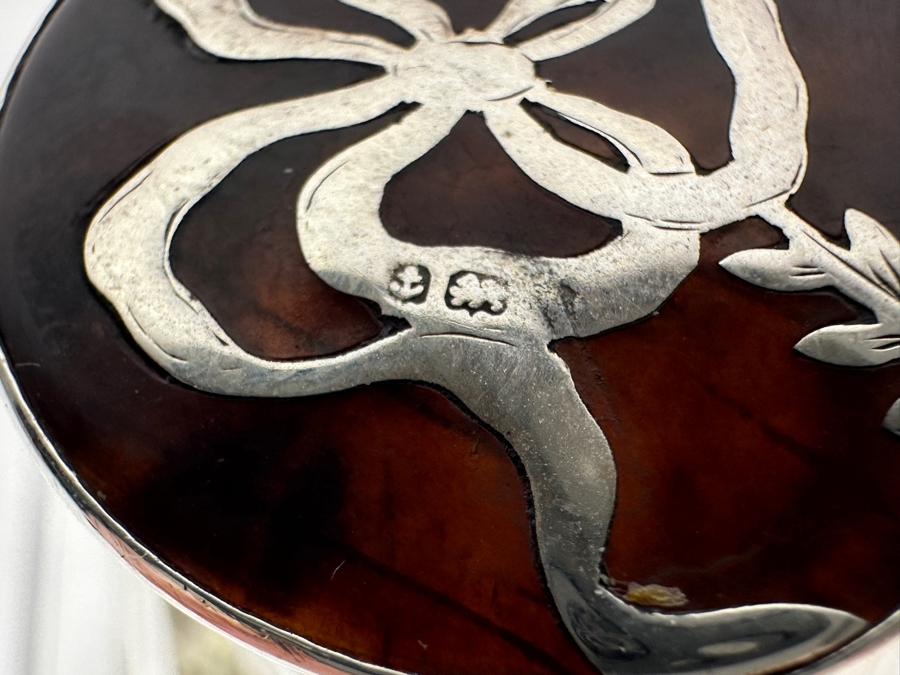 Just Added - Antique 1922 Birmingham England Sterling Silver & Tortoiseshell Lidded Perfume Scent Bottle 2.25'H [Photo 4]