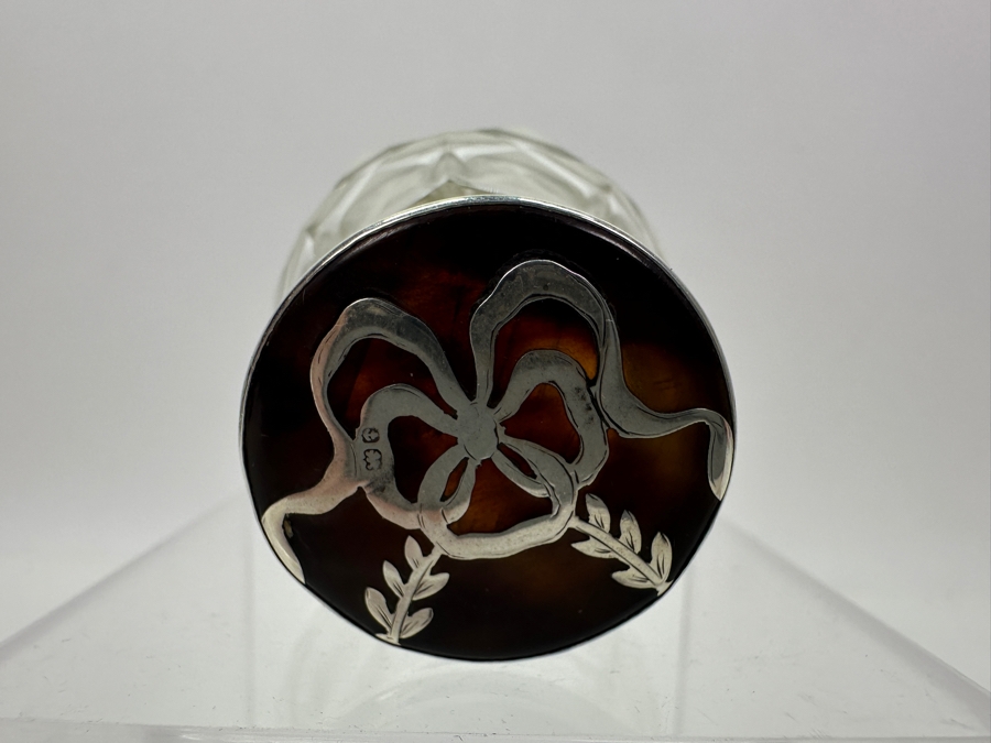 Just Added - Antique 1922 Birmingham England Sterling Silver & Tortoiseshell Lidded Perfume Scent Bottle 2.25'H [Photo 7]